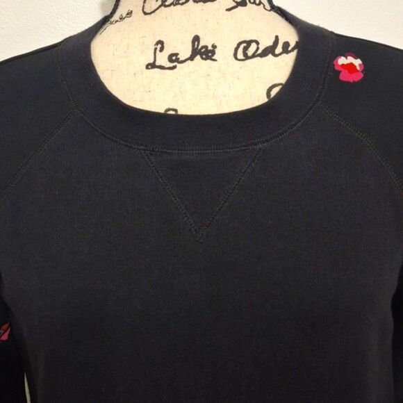 Kate Spade Cherry Blossom Jacquard Sleeve Sweater S Black Crewneck Knit Pullover - Picture 10 of 11